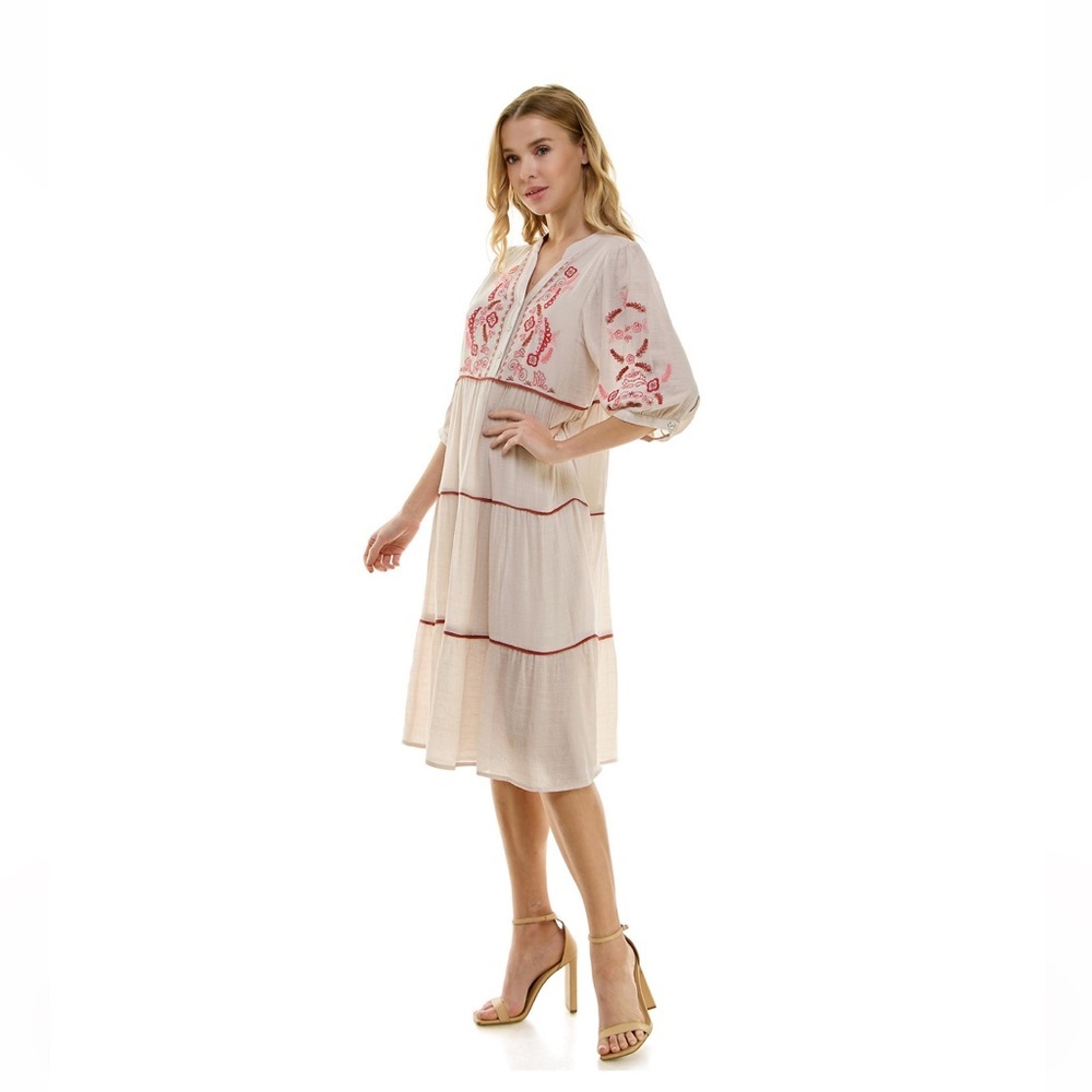 SOLD! ❌ Fig & Flower V-Neck Embroidered Bohemian Midi Dress L - Picture 2 of 15